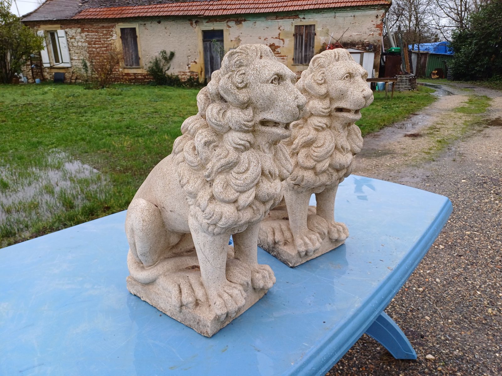 Pair Of Stone Lions, 1950s, Vintage photo furniture
