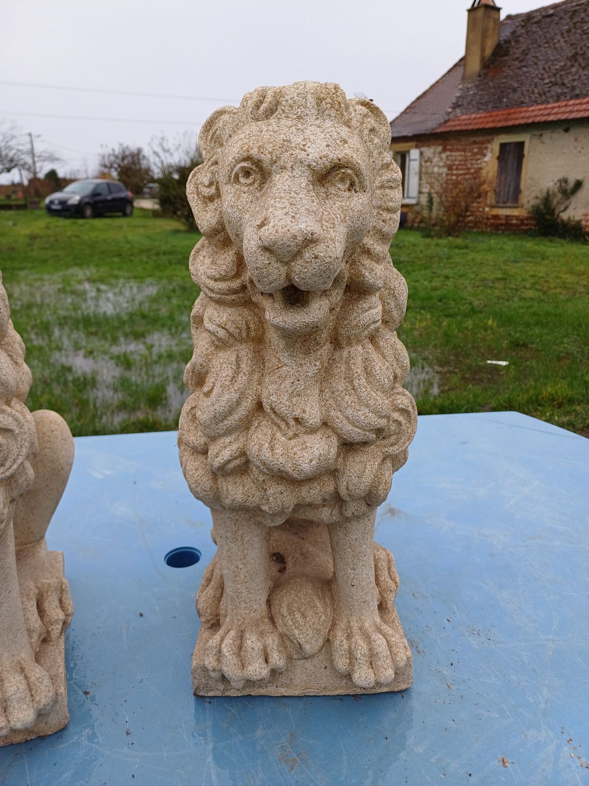 Pair Of Stone Lions, 1950s, Vintage photo vinterior