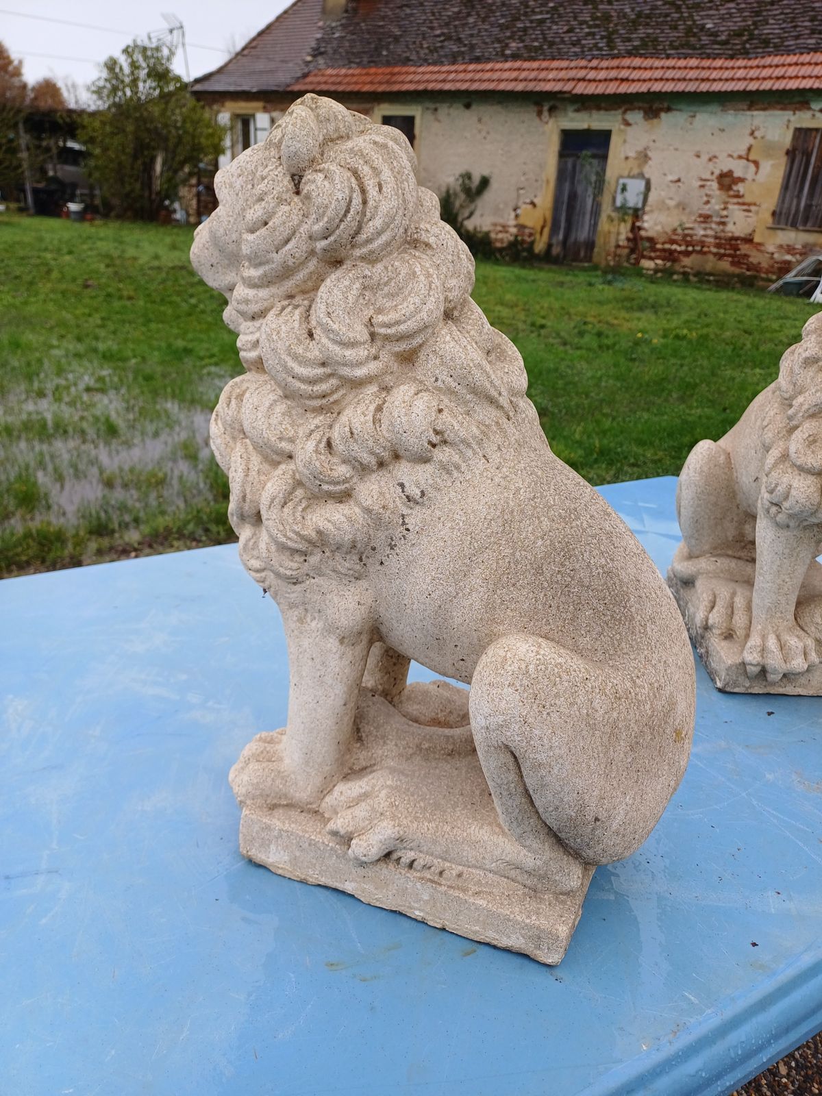 photo vintage Pair Of Stone Lions, 1950s, Vintage
