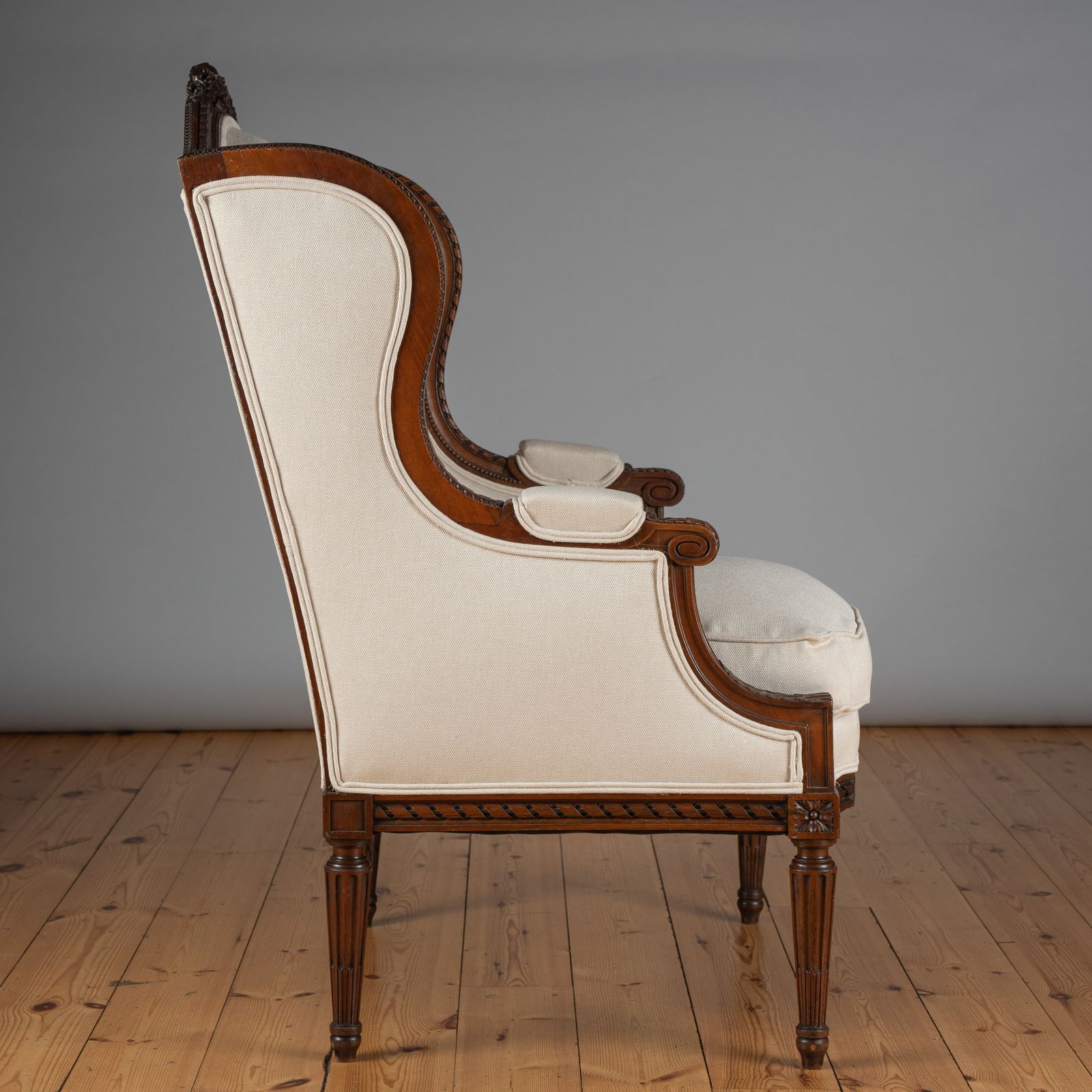 Large 19th Century French Carved Walnut Bergere Upholstered Armchair photo Furniture