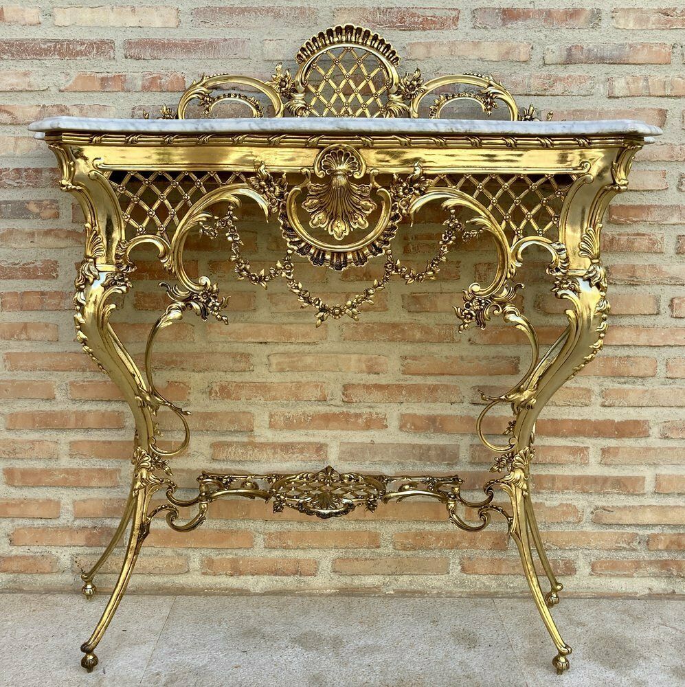 photo furniture Mid Century Italian Marble Top & Bronze Console, 1960