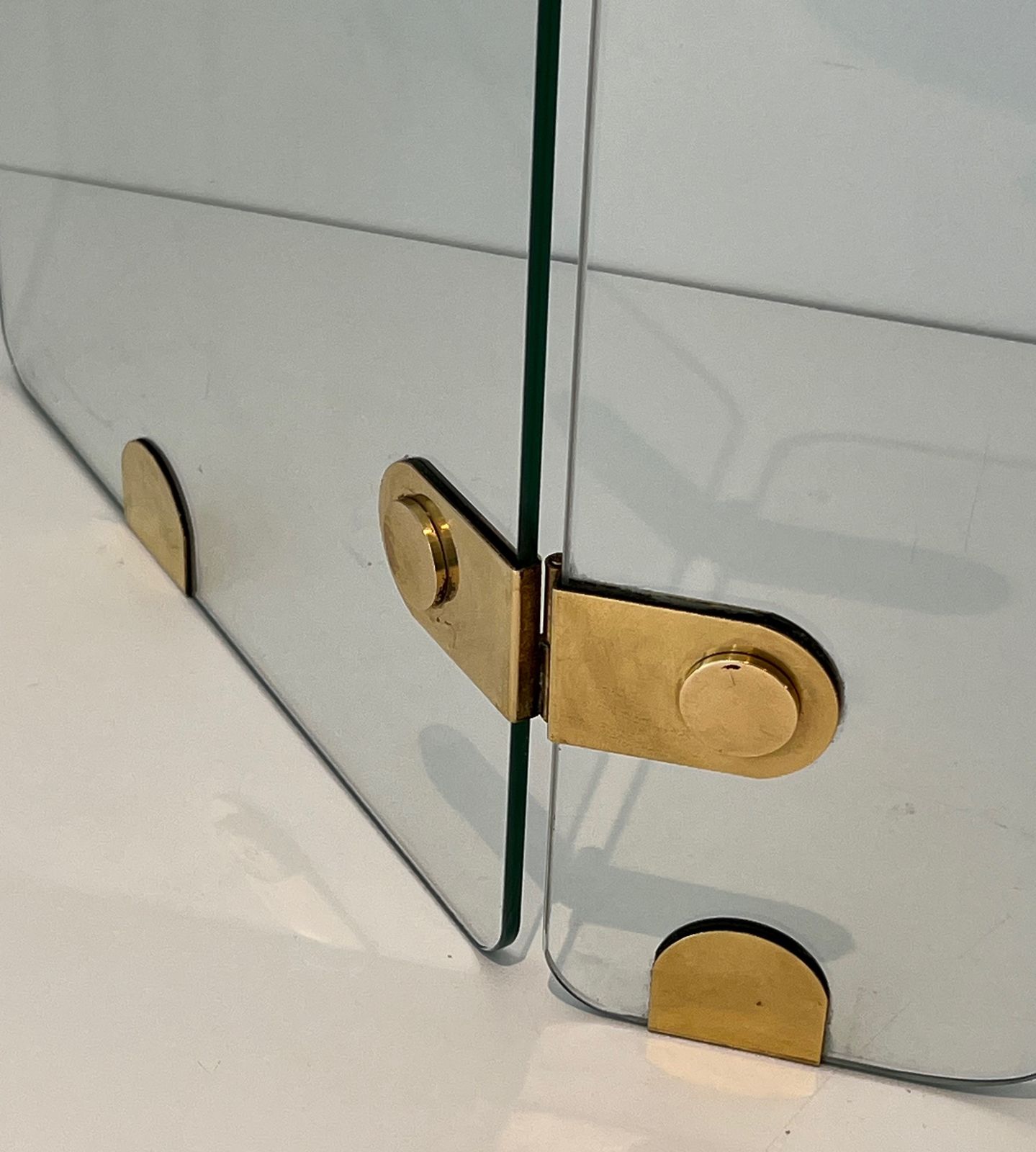 Tri Fold Glass And Brass Firewall. Around 1970 photo for sale