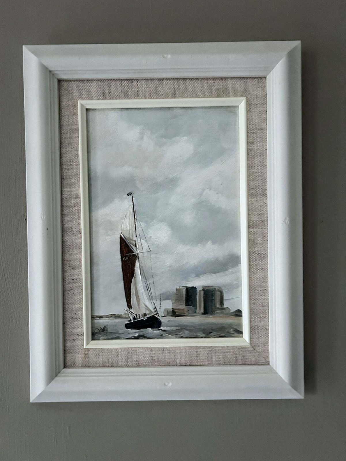 Vintage Oil Painting Traditional Fishing Boat Oyster Smack Essex
