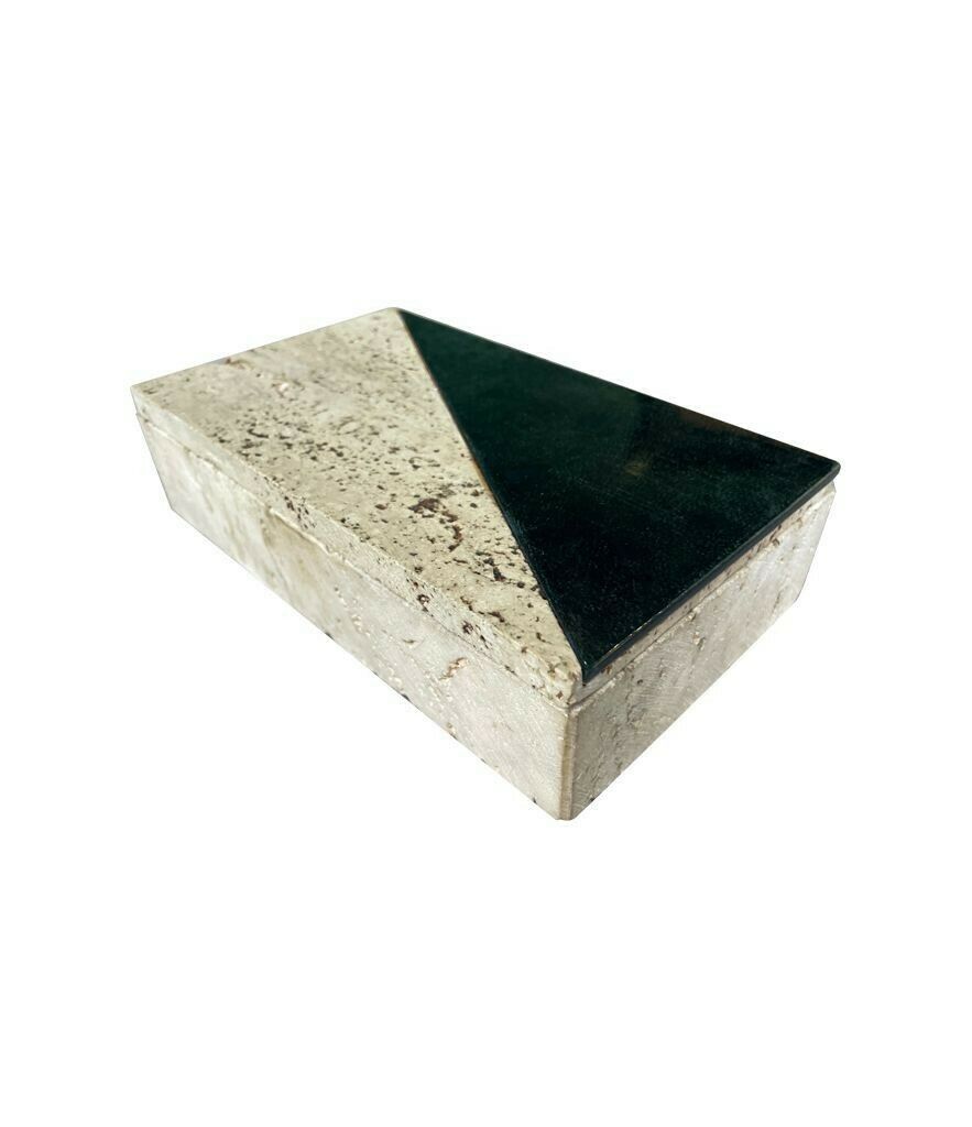 An Italian 1970s Travertine Box With Green Glazed Tile Detail.