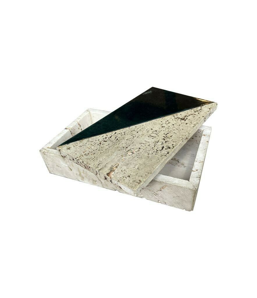 An Italian 1970s Travertine Box With Green Glazed Tile Detail. photo Home Decor