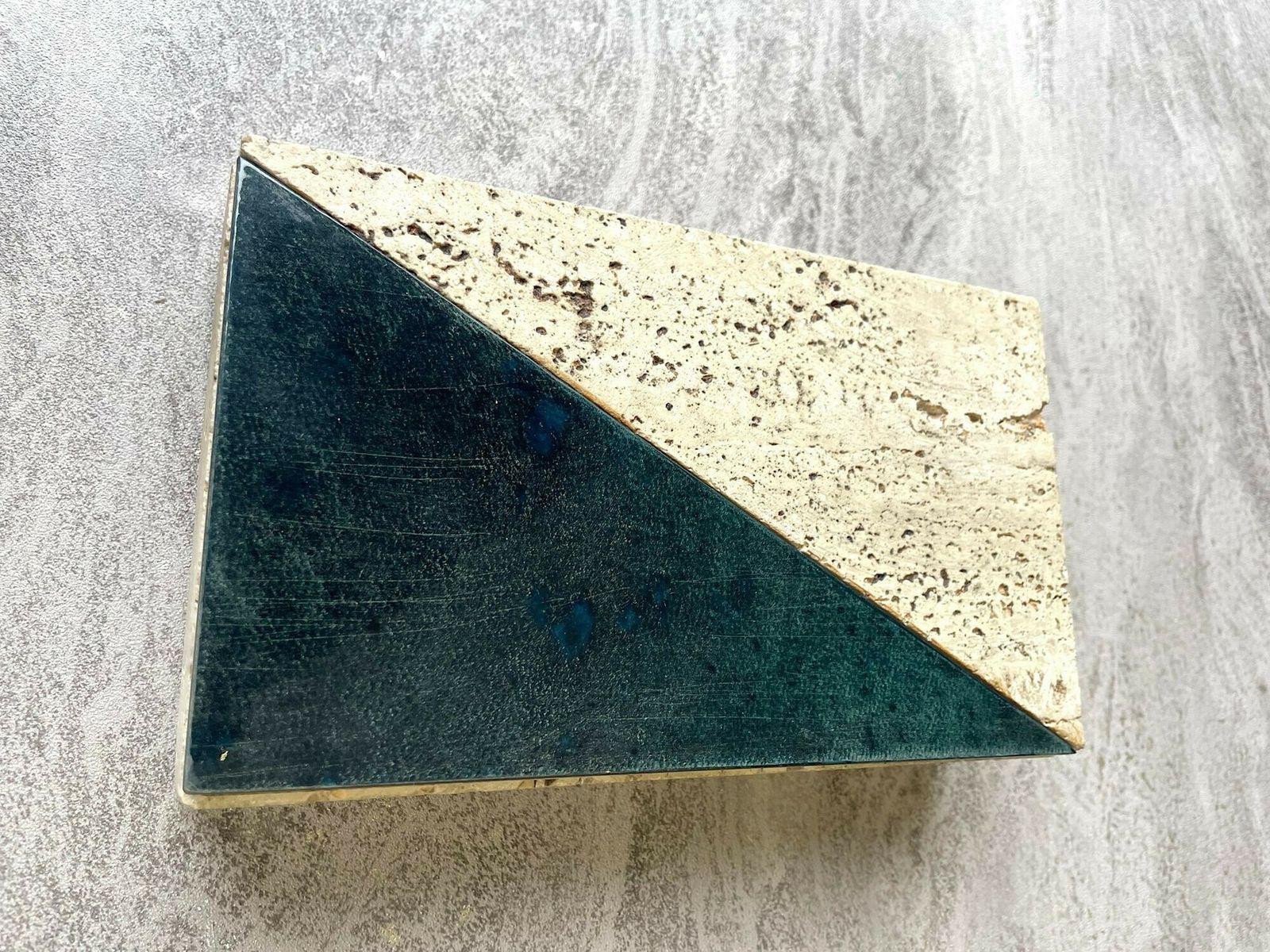 An Italian 1970s Travertine Box With Green Glazed Tile Detail. photo buy