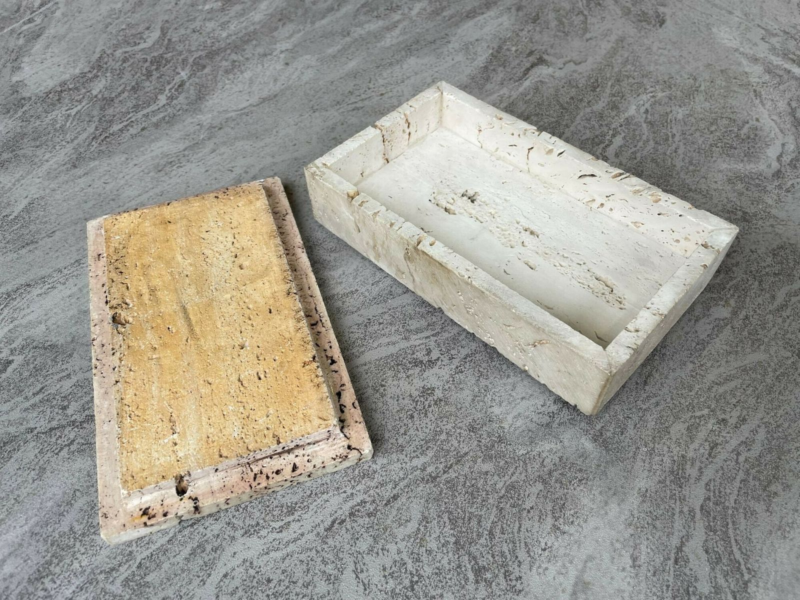 An Italian 1970s Travertine Box With Green Glazed Tile Detail. photo vintage
