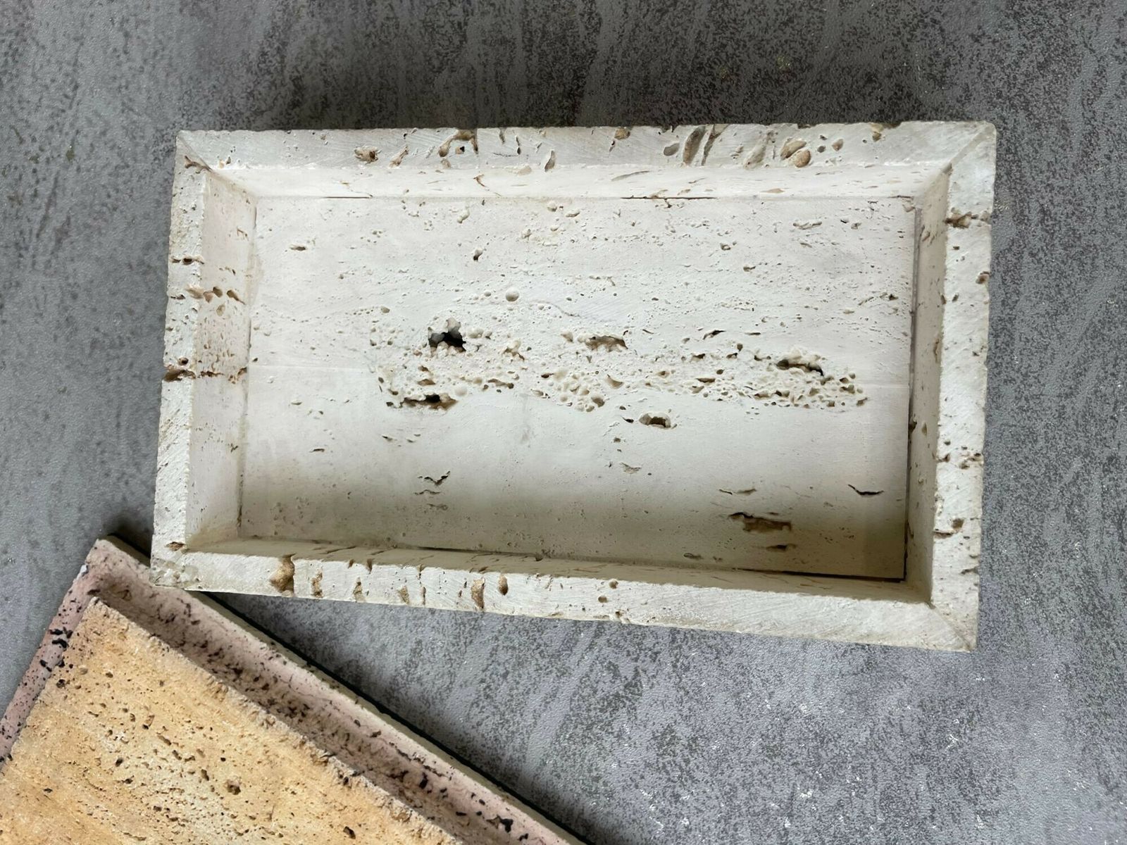 photo for sale An Italian 1970s Travertine Box With Green Glazed Tile Detail.