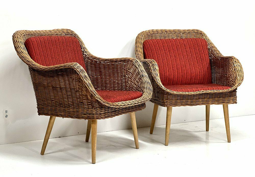 Rattan Lounge Chairs, 1960s, Set Of 2 photo 735.0
