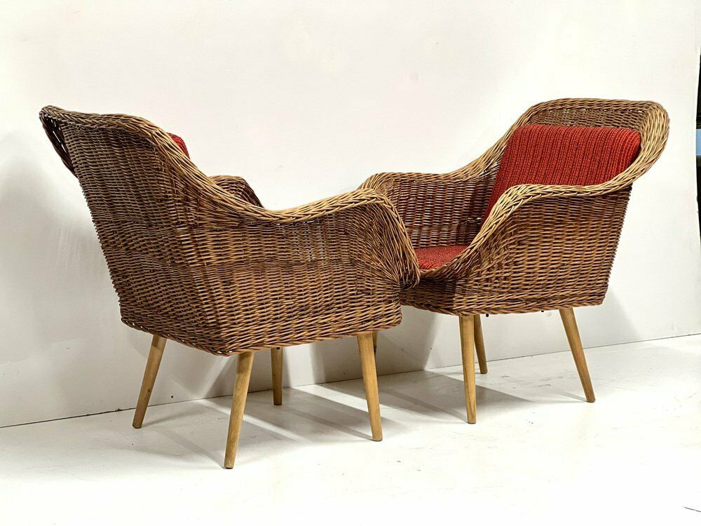 Rattan Lounge Chairs, 1960s, Set Of 2 photo vintage