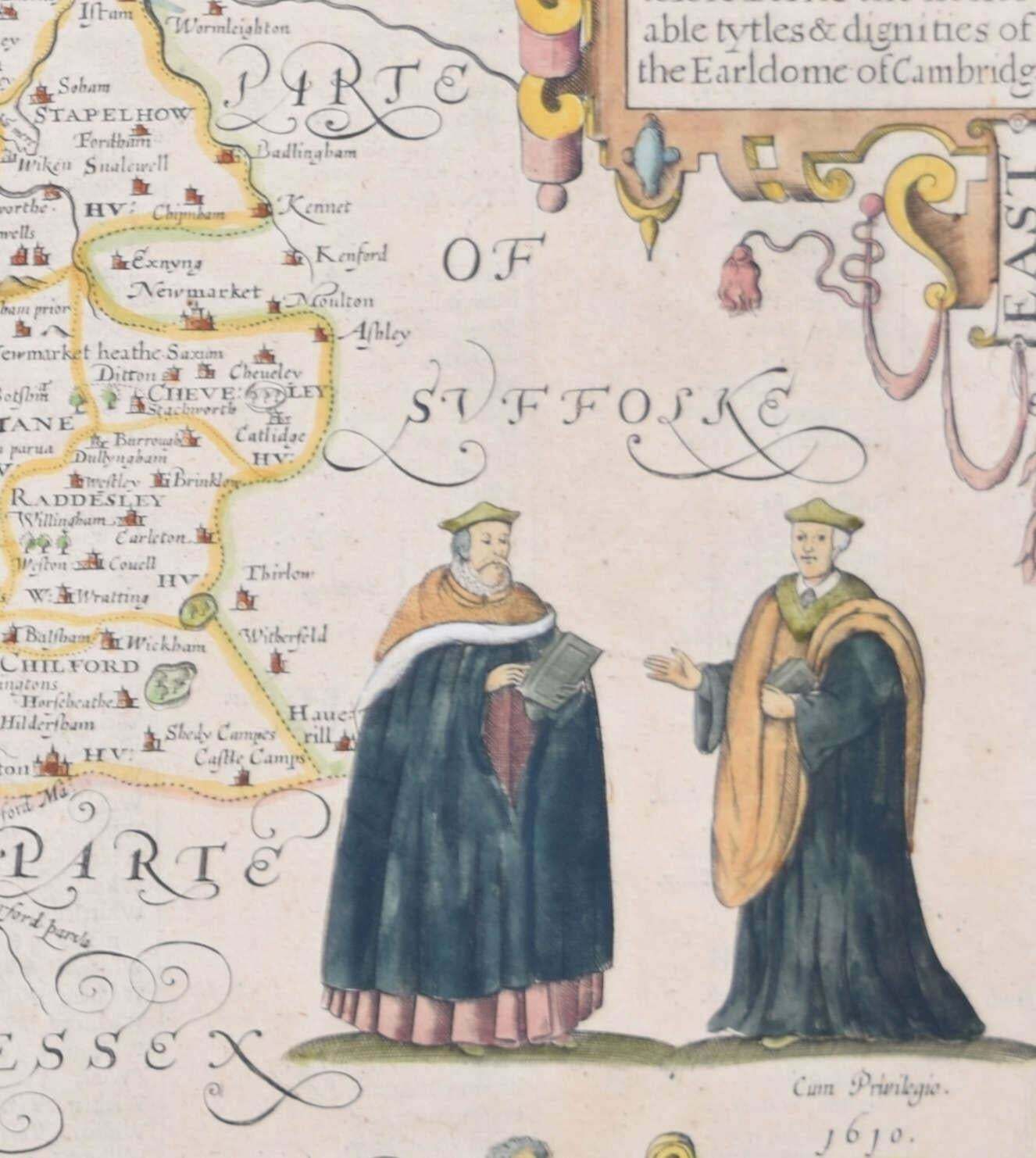 Cambridgeshire Map 17th Century Engraving By John Speed 1610 photo for sale