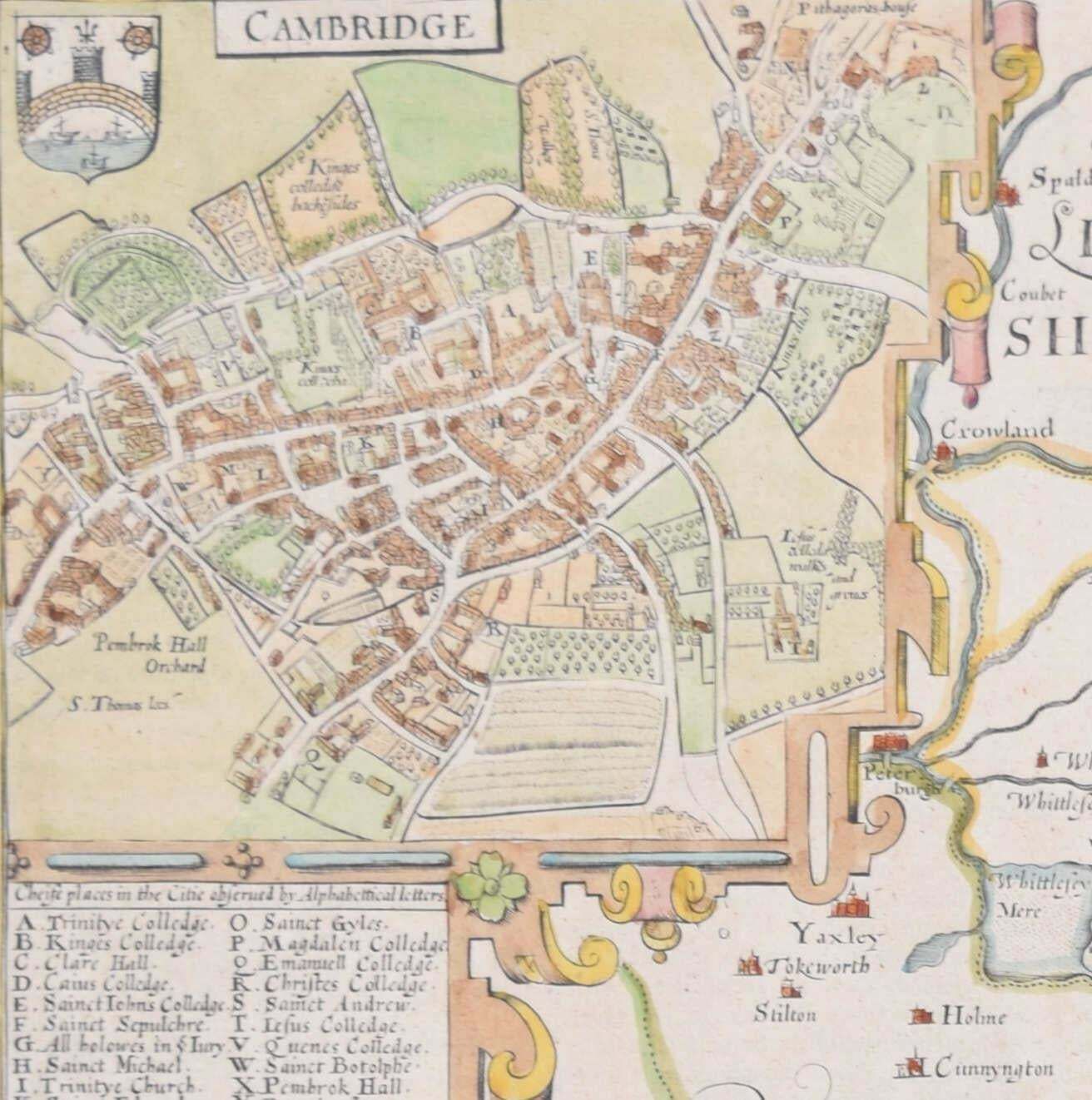 Cambridgeshire Map 17th Century Engraving By John Speed 1610 photo Art