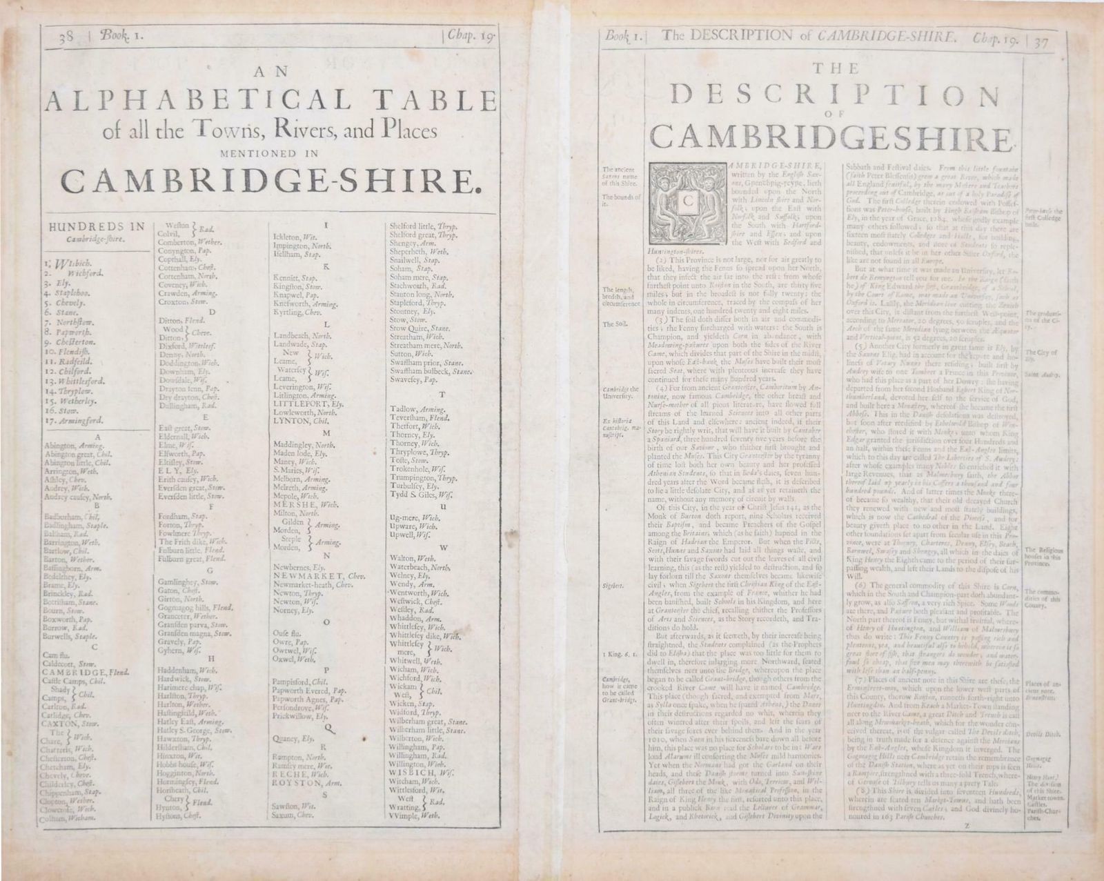 Cambridgeshire Map 17th Century Engraving By John Speed 1610 photo vinterior