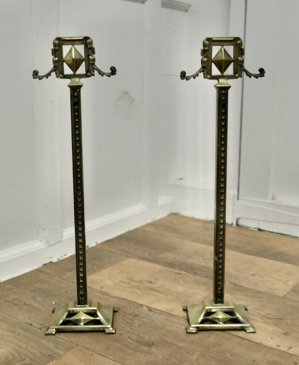 A Pair Of Tall Victorian Brass Andirons Or Tool Rests photo furniture