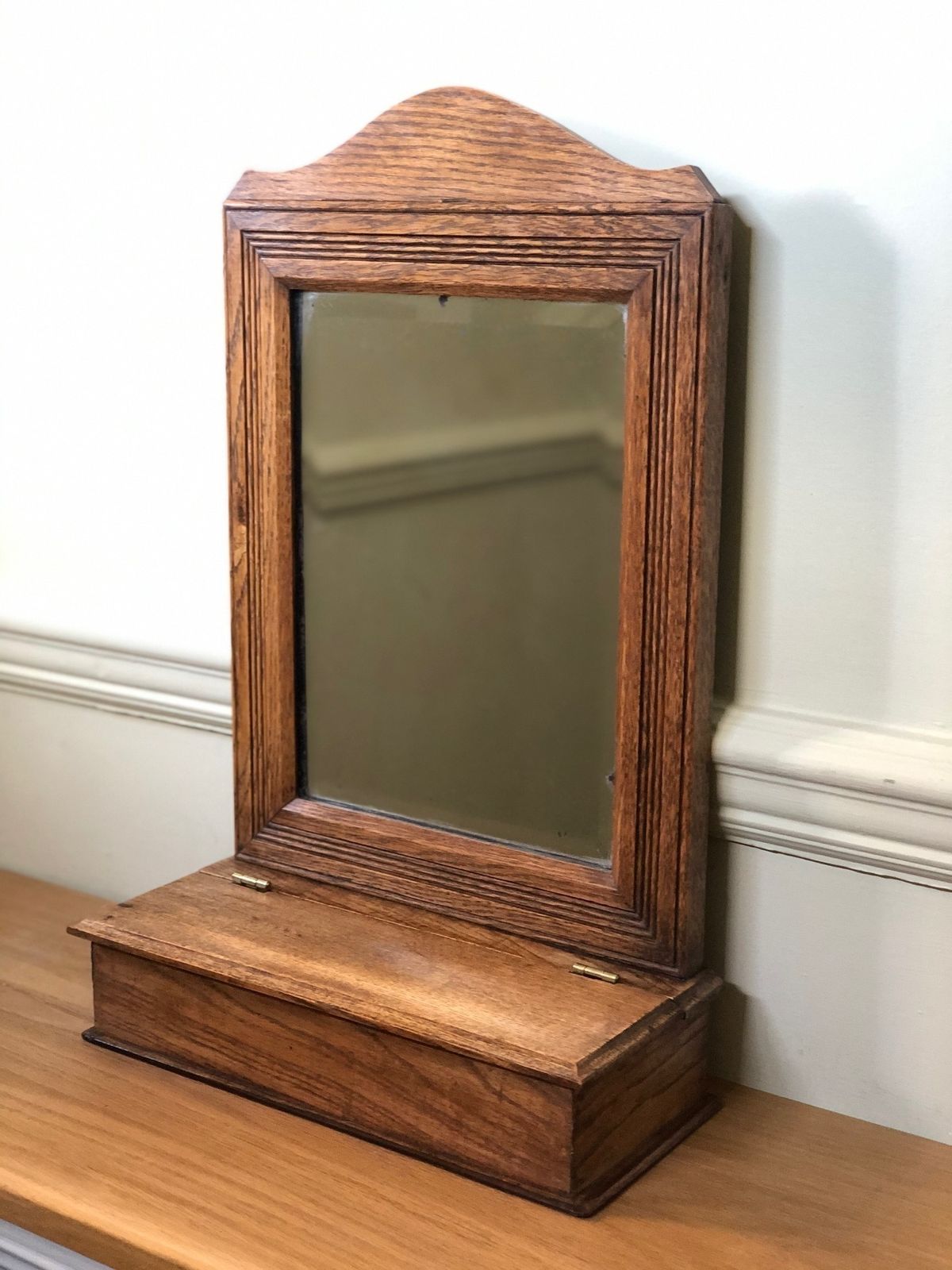 Antique Wall Mirror Valet, English, Hall, Glove Box, Victorian C.1890
