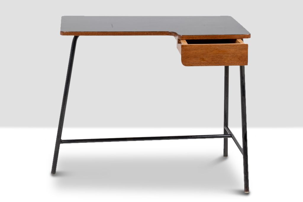 Jacques Hitier For Mbo, Desk In Oak And Black Metal, Year 1951 photo Furniture