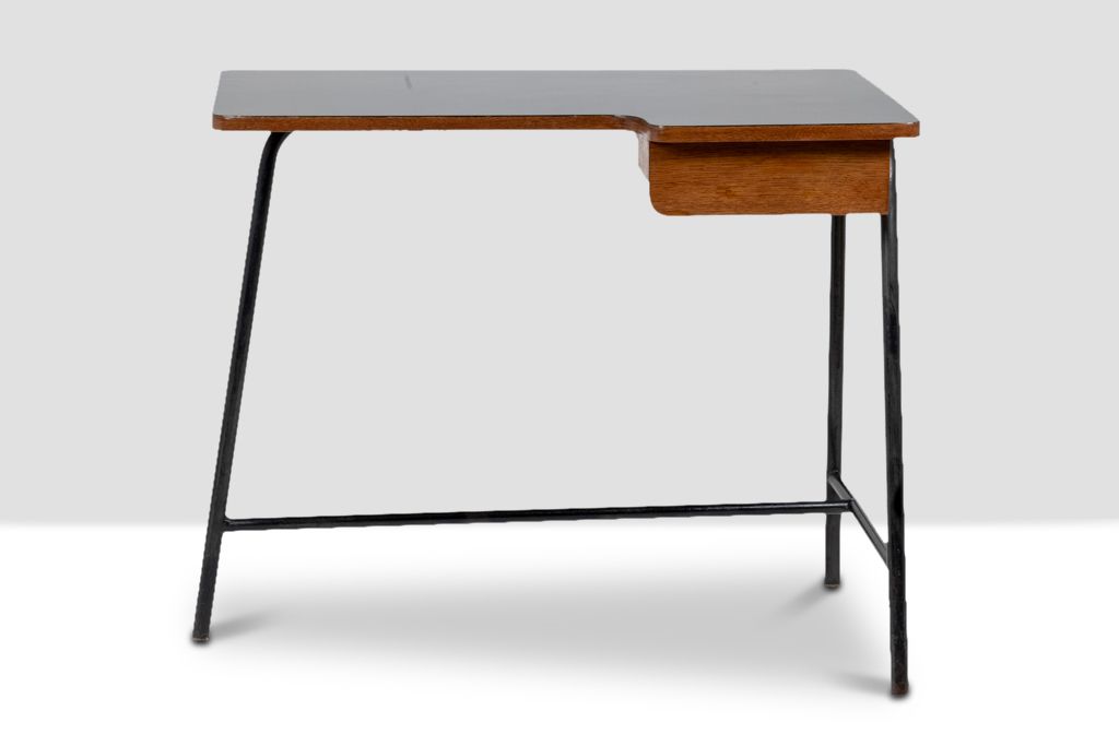 Jacques Hitier For Mbo, Desk In Oak And Black Metal, Year 1951 photo 3850.0