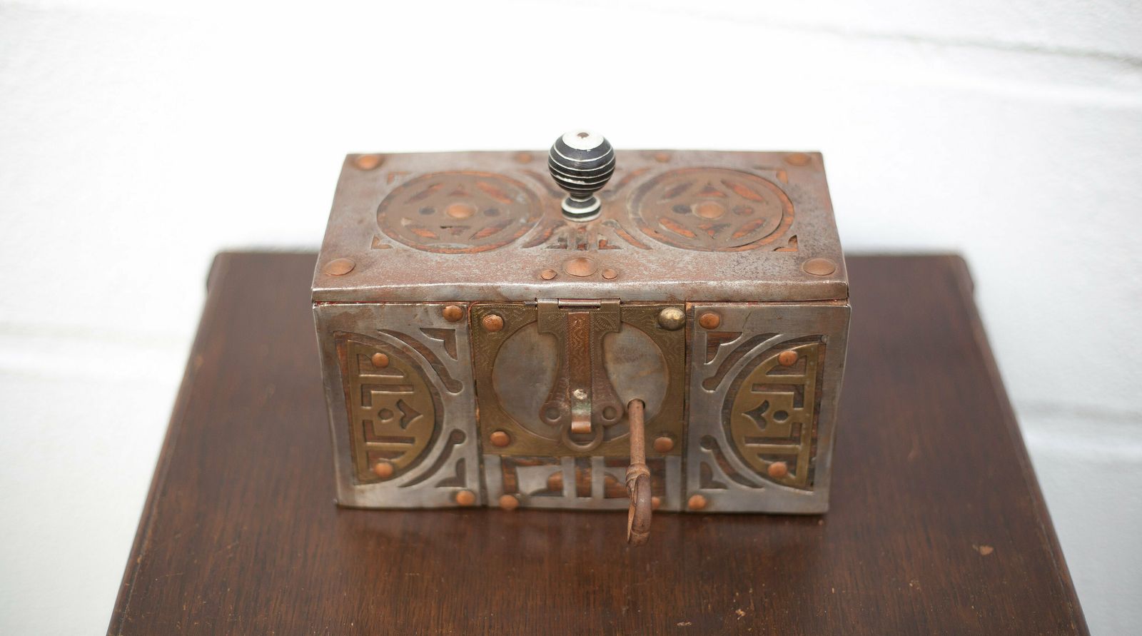 Old Mauritanian Box, Mauritania Tuareg Wooden Chest With Worked Metal And Copper Frame, Collection, Rare photo for sale