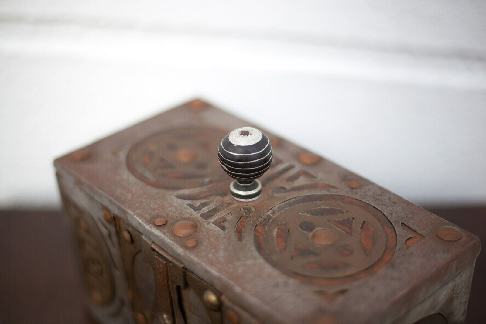 Old Mauritanian Box, Mauritania Tuareg Wooden Chest With Worked Metal And Copper Frame, Collection, Rare photo 314.0
