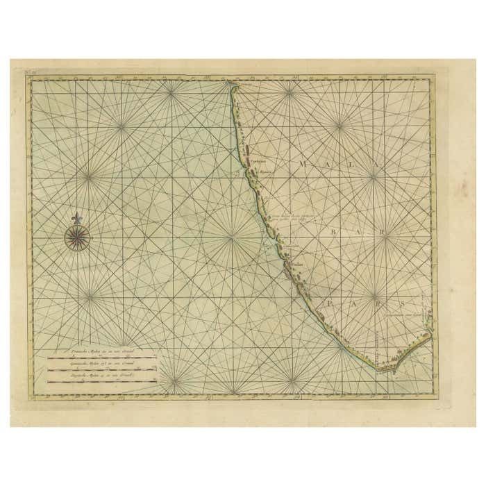 Antique Print Of The Malabar Coast Of India Showing The Voc Establishments, 1726