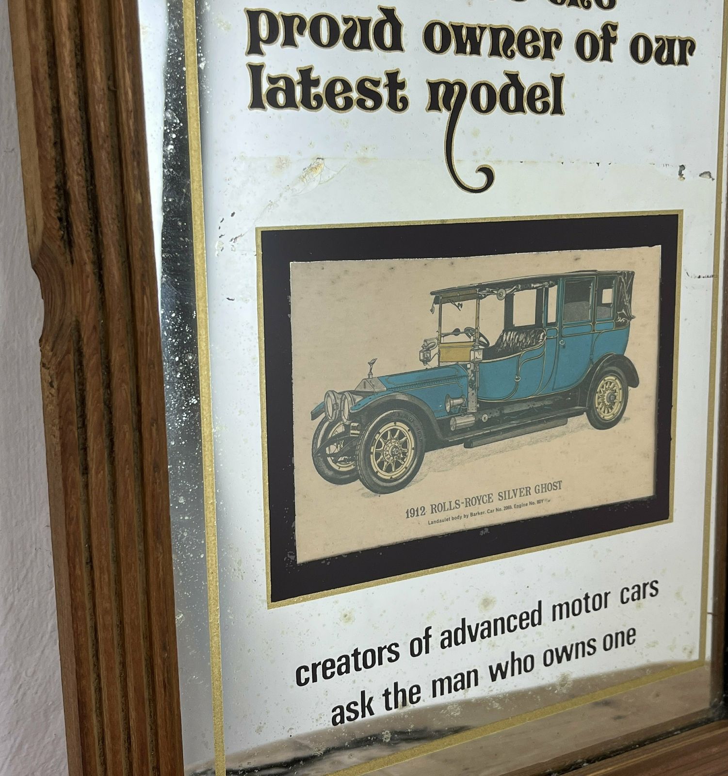 Prestige Rolls Royce Silver Ghost 1912 Vintage Mirror, Automobile Car Picture, Transport Collectable, Wall Art, Advertising Mirror photo Art