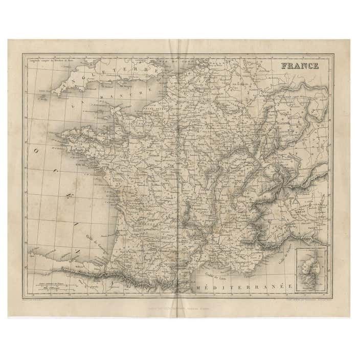 Antique Map Of France By Balbi '1847'