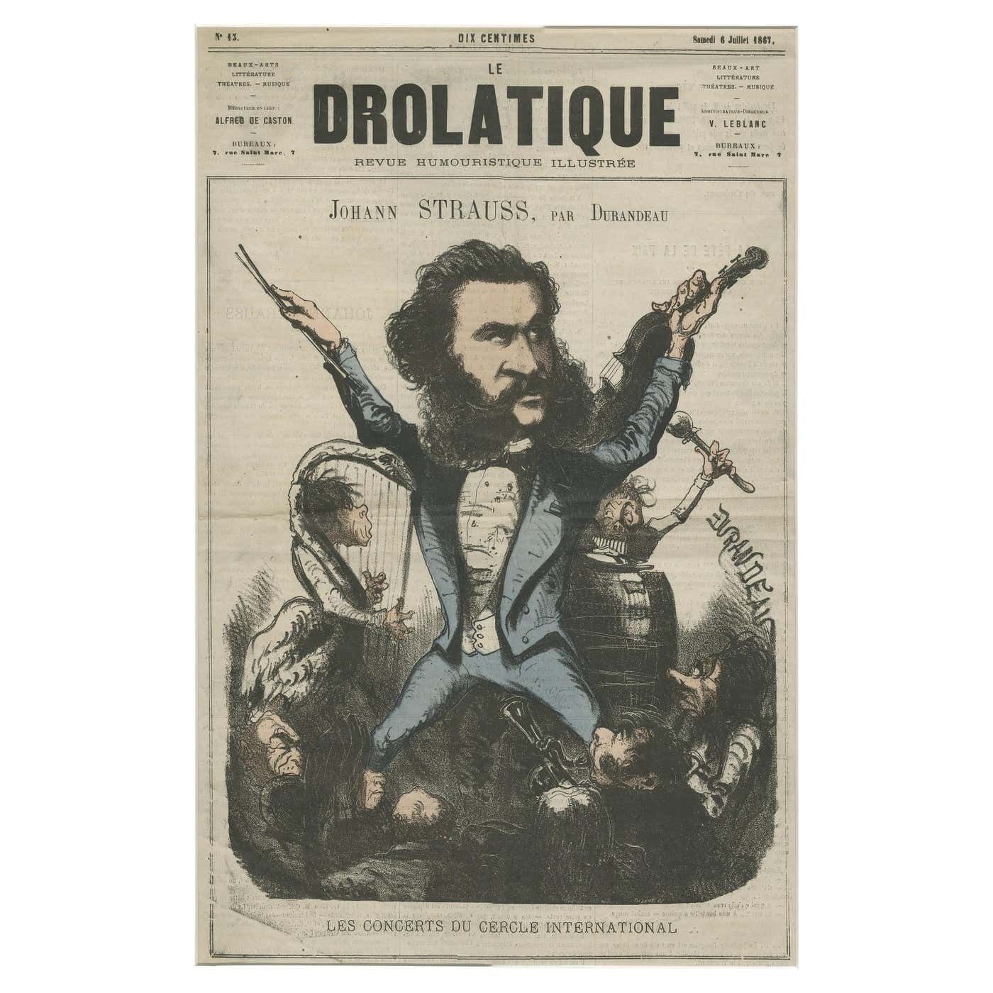 Antique Caricature Print Of Johann Straus II '1867'