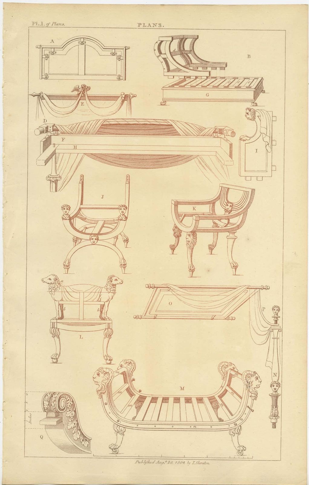Set Of 2 Antique Prints Of Furniture Designs By Sheraton '1805' photo furniture