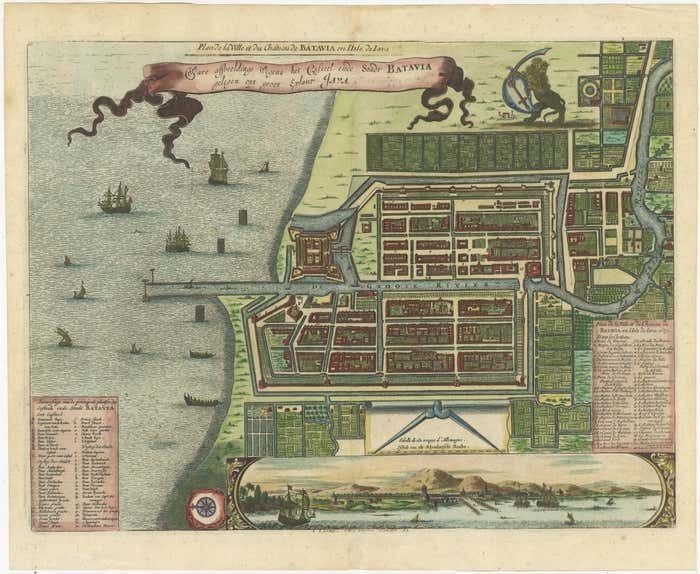 Original Hand Colored Print Of Batavia, Or Nowadays Jakarta, Indonesia, 1730 photo 979.0