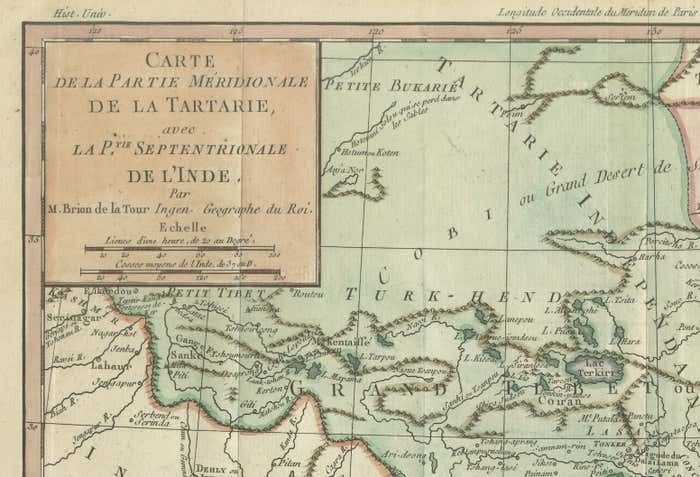 Original Hand Colored Antique Map Of Tartary And Northern India photo Art