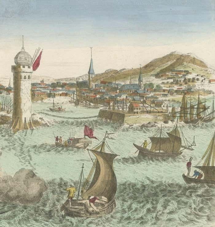Hand Colored Optica Print Of The Harbour Of Havanna, Cuba photo for sale