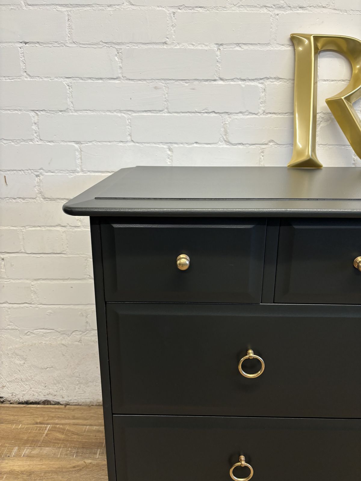 Stag Minstrel 4 Over 2 Wide Chest Of Drawers Painted Dark Grey photo for sale