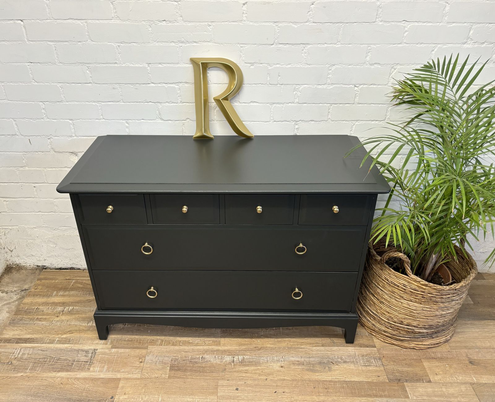 Stag Minstrel 4 Over 2 Wide Chest Of Drawers Painted Dark Grey photo buy