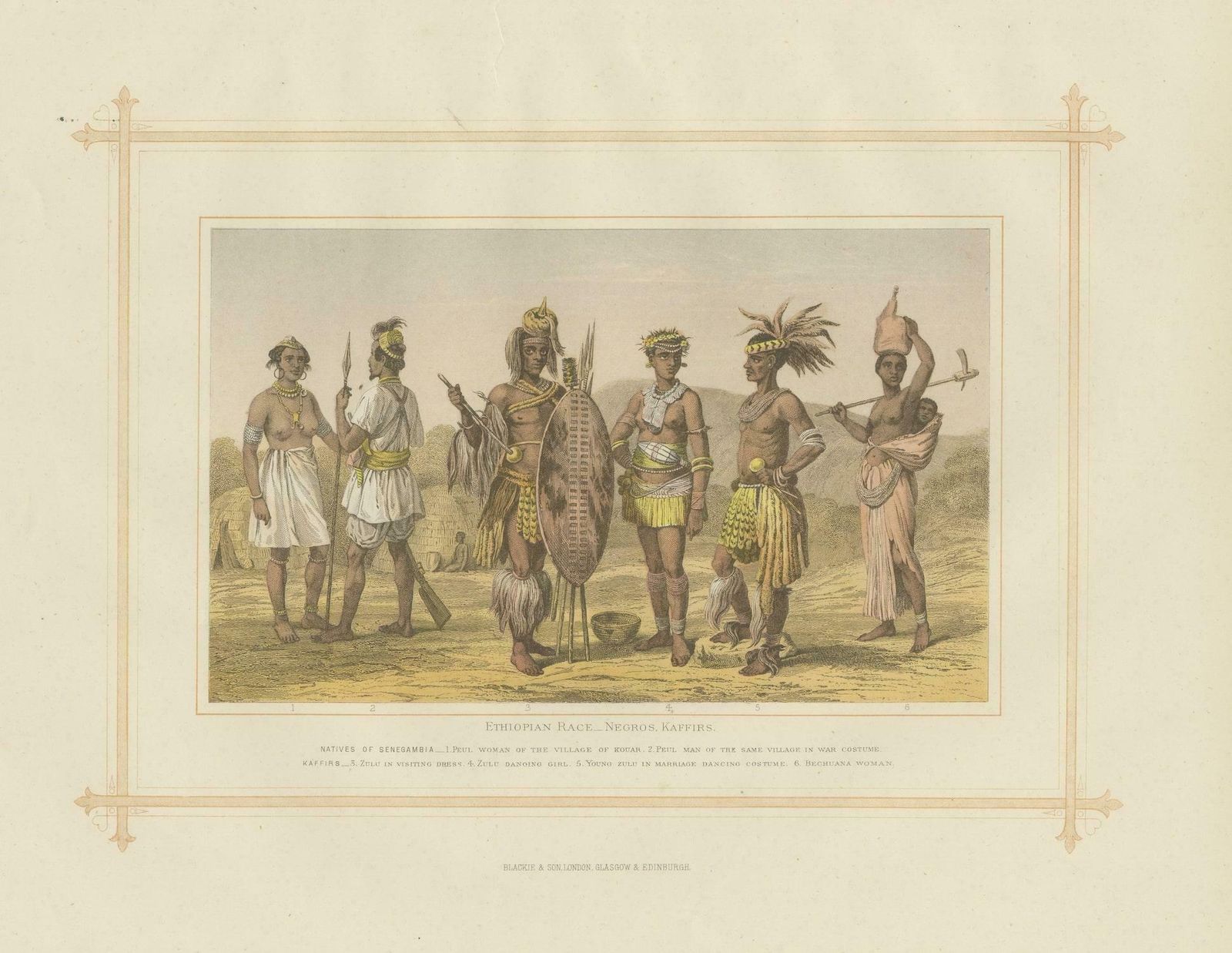 Antique Lithograph Of The Ethiopian Race   Negros, Kaffirs, 1882 photo furniture