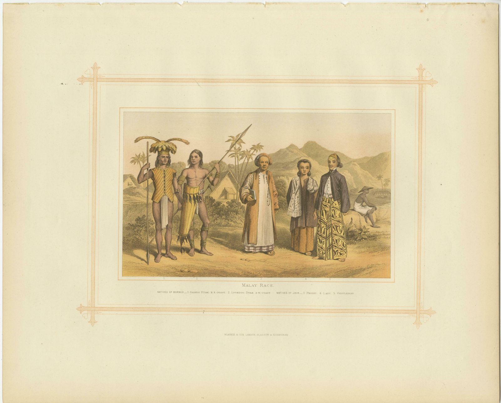 Antique Lithograph Of The Malay Race, 1882 photo furniture