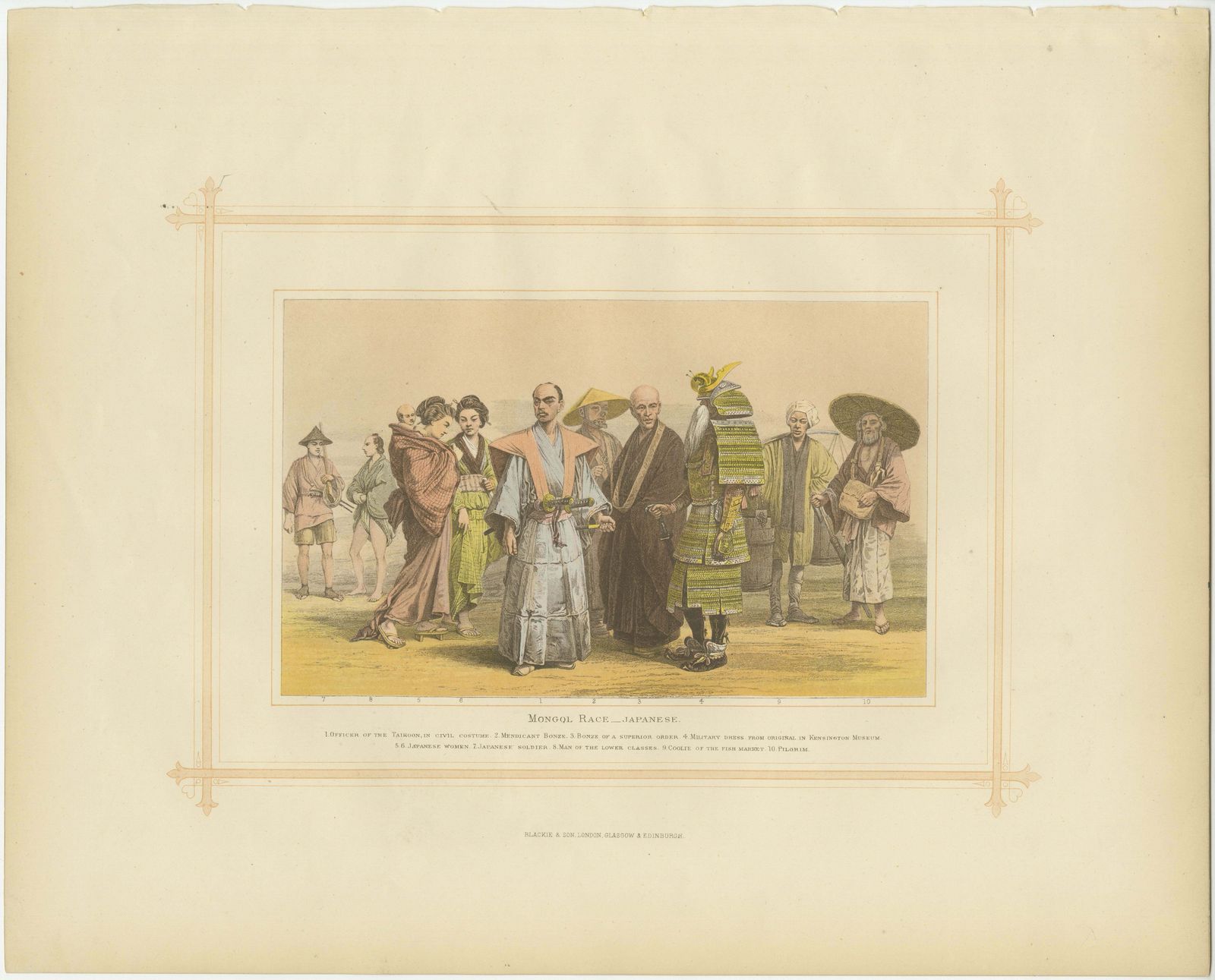 Antique Lithograph Of The Mongol Race   Japanese, 1882 photo Art