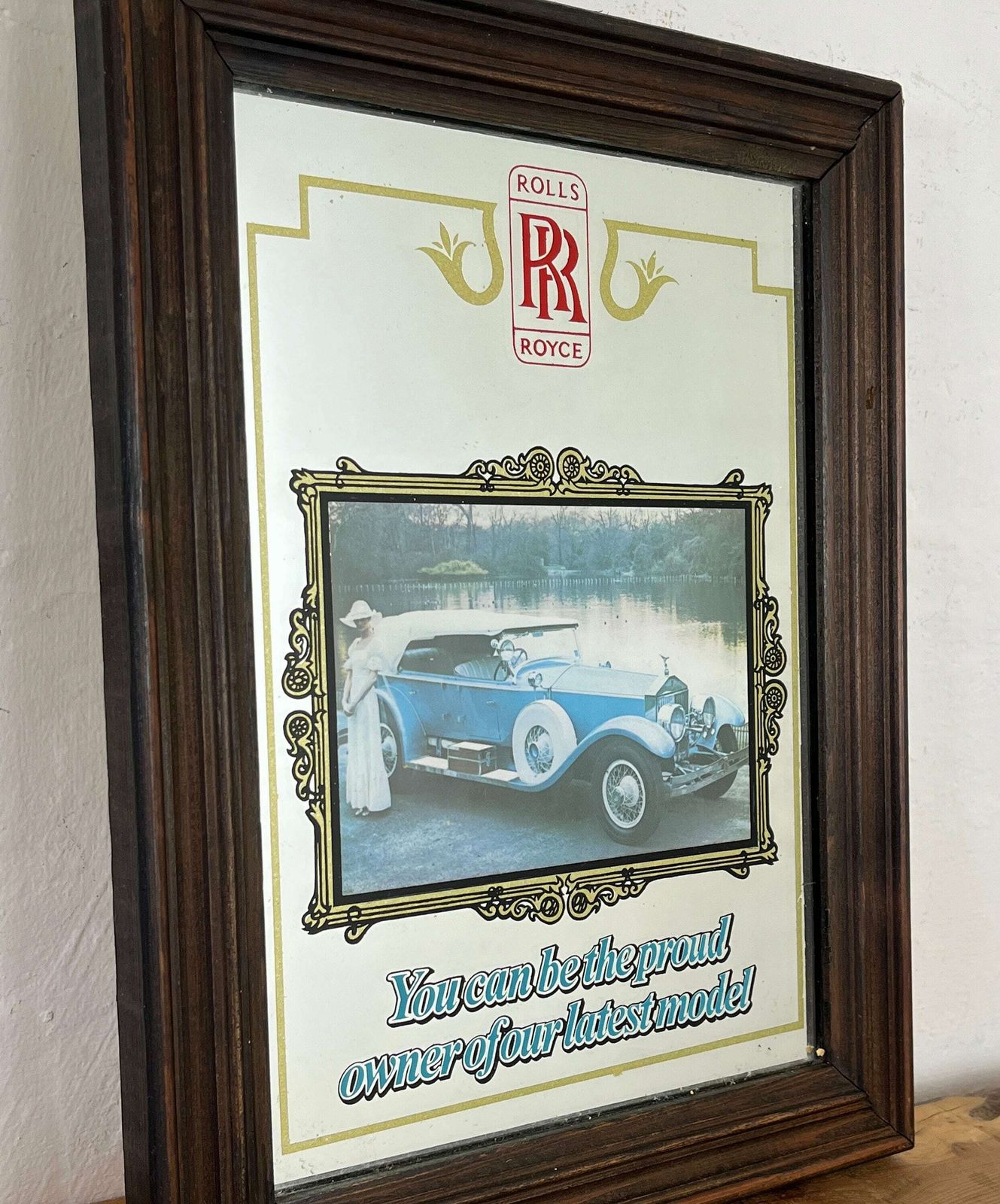 Elegant Rolls Royce Vintage Mirror, Automobile Car Picture, Transport Collectable, Wall Art, Advertising Mirror photo furniture