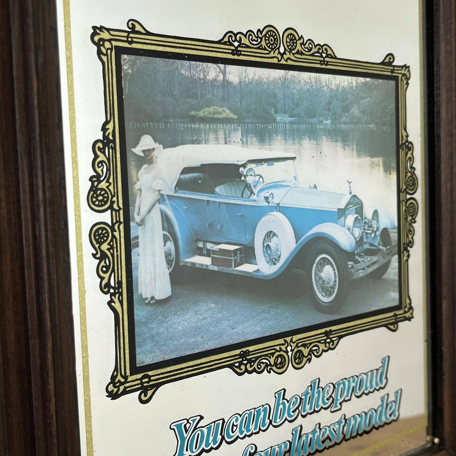 Elegant Rolls Royce Vintage Mirror, Automobile Car Picture, Transport Collectable, Wall Art, Advertising Mirror photo vinterior