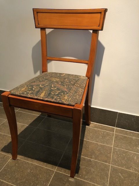 Grange France Cherry Wood Set Of 4 Dining Chairs With Floral Upholstery