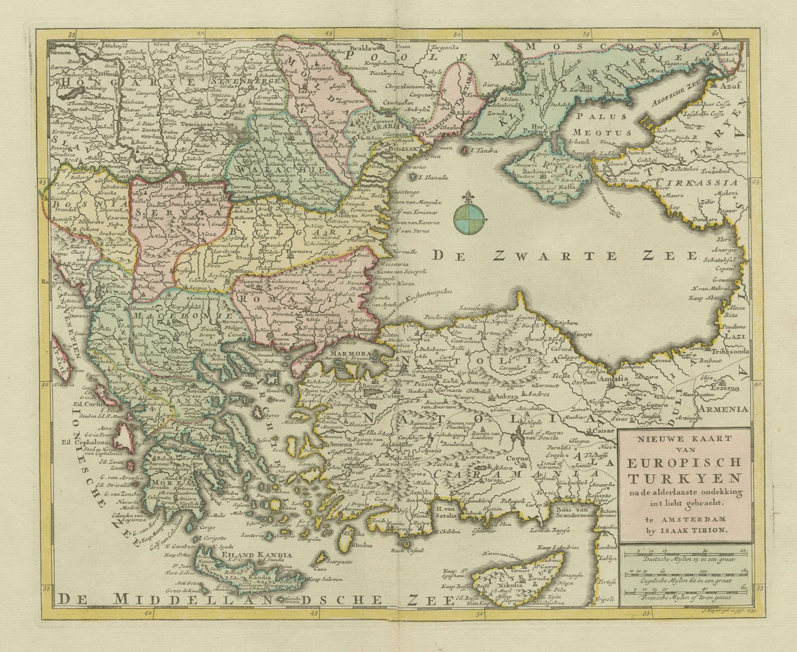 Antique Map Of Greece, Turkey And Surroundings With Original Coloring photo for sale