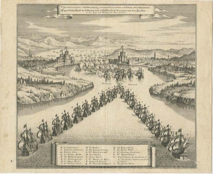 Copper Engraving By Merian Of The Battle Fleet Off Constantinople, 1646 photo furniture