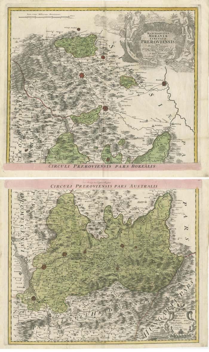 Set Of 2 Antique Maps Covering Part Of Modern Day Czech Republic photo furniture