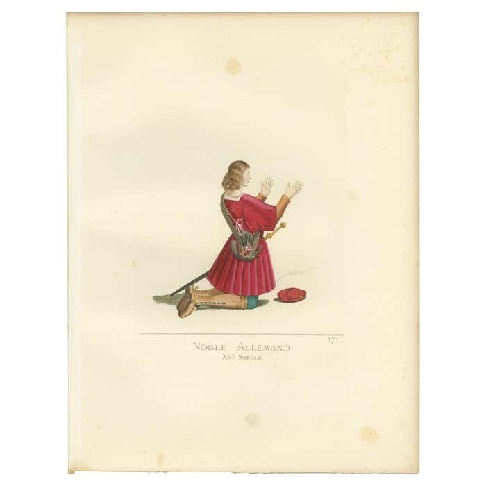 Antique Print Of A German Nobleman, 15th Century, By Bonnard, 1860