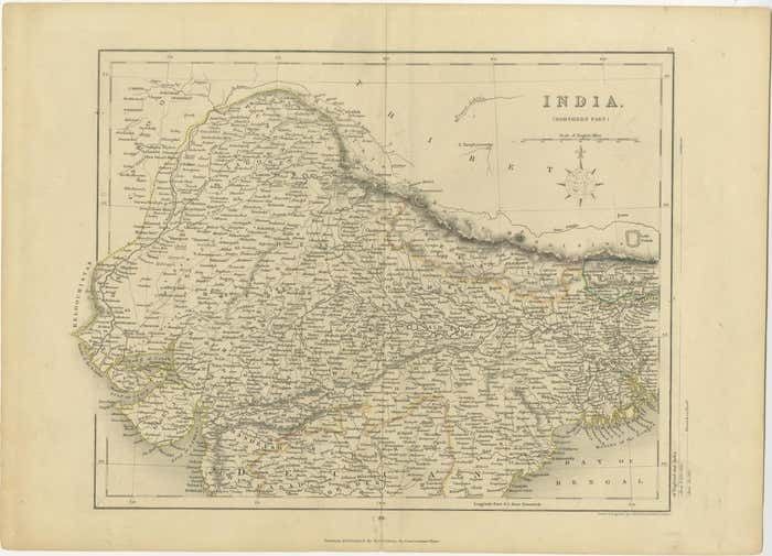 Original Antique Map Of Northern India photo furniture