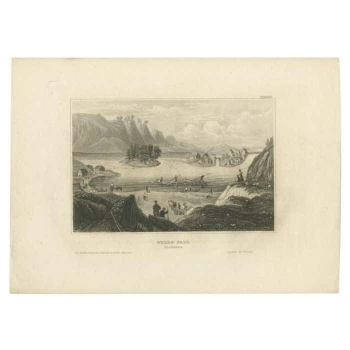 Antique Print Of Trollhättan Falls In Sweden, 1839