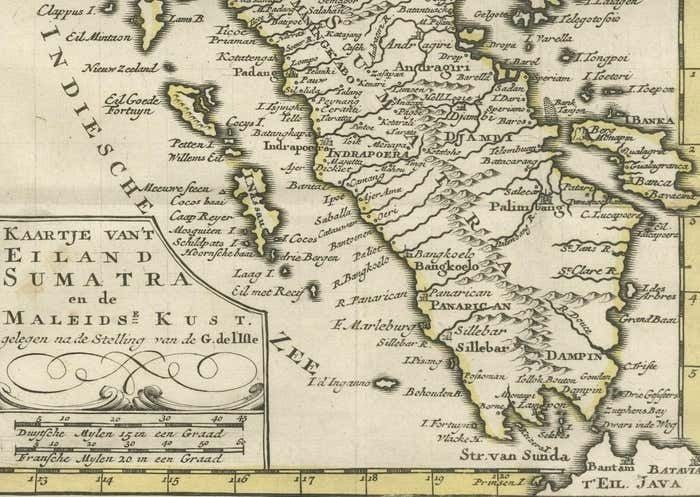 Authentic Old Map Of Sumatra, Malaysia And Singapore, 1745 photo for sale