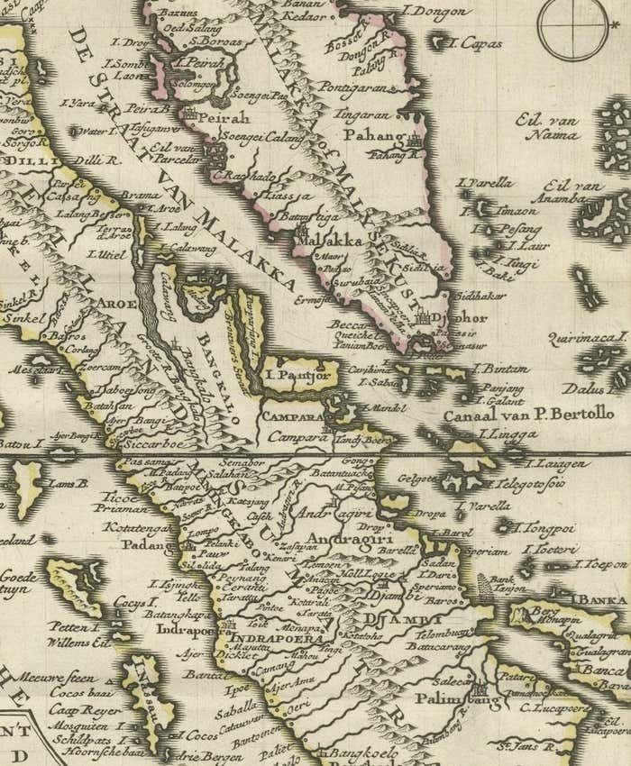 Authentic Old Map Of Sumatra, Malaysia And Singapore, 1745 photo Art
