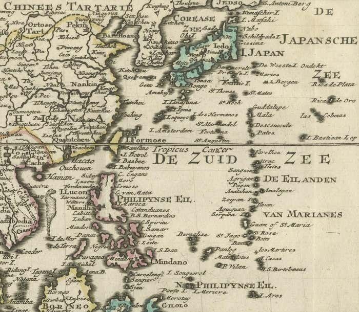 Authentic Old Map Of Southeast Asia With Original Border Coloring, 1745 photo furniture