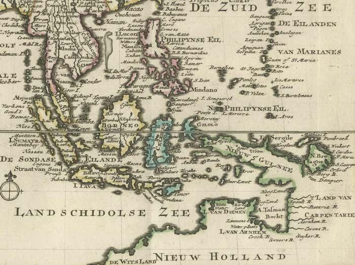 Authentic Old Map Of Southeast Asia With Original Border Coloring, 1745 photo 484.0