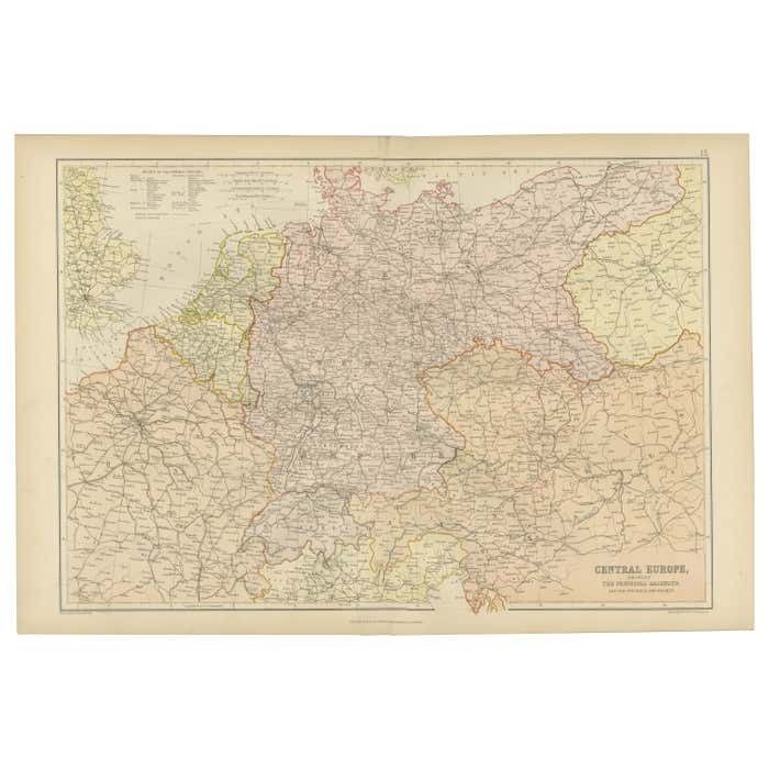 Antique Map Of Central Europe Showing The Railways And The Political Bounderies